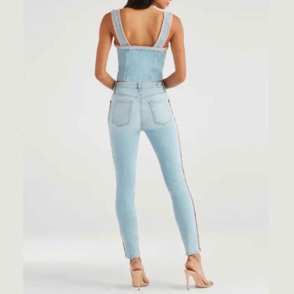 7 For All Mankind High Waist Ankle Skinny With Rainbow Fringe size 30  🌈 👖 - Picture 2 of 16